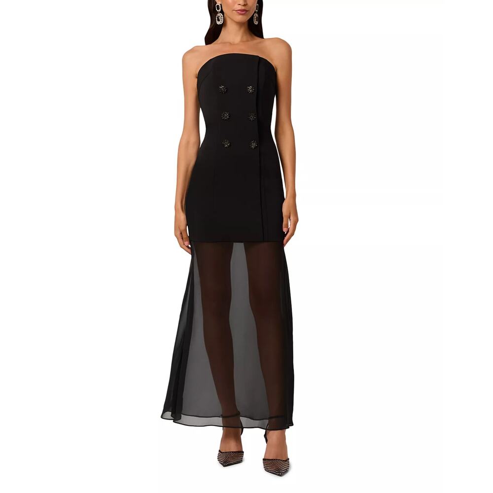 LIV FOSTER Ally Crepe Black Strapless Tuxedo Style Maxi Dress 2